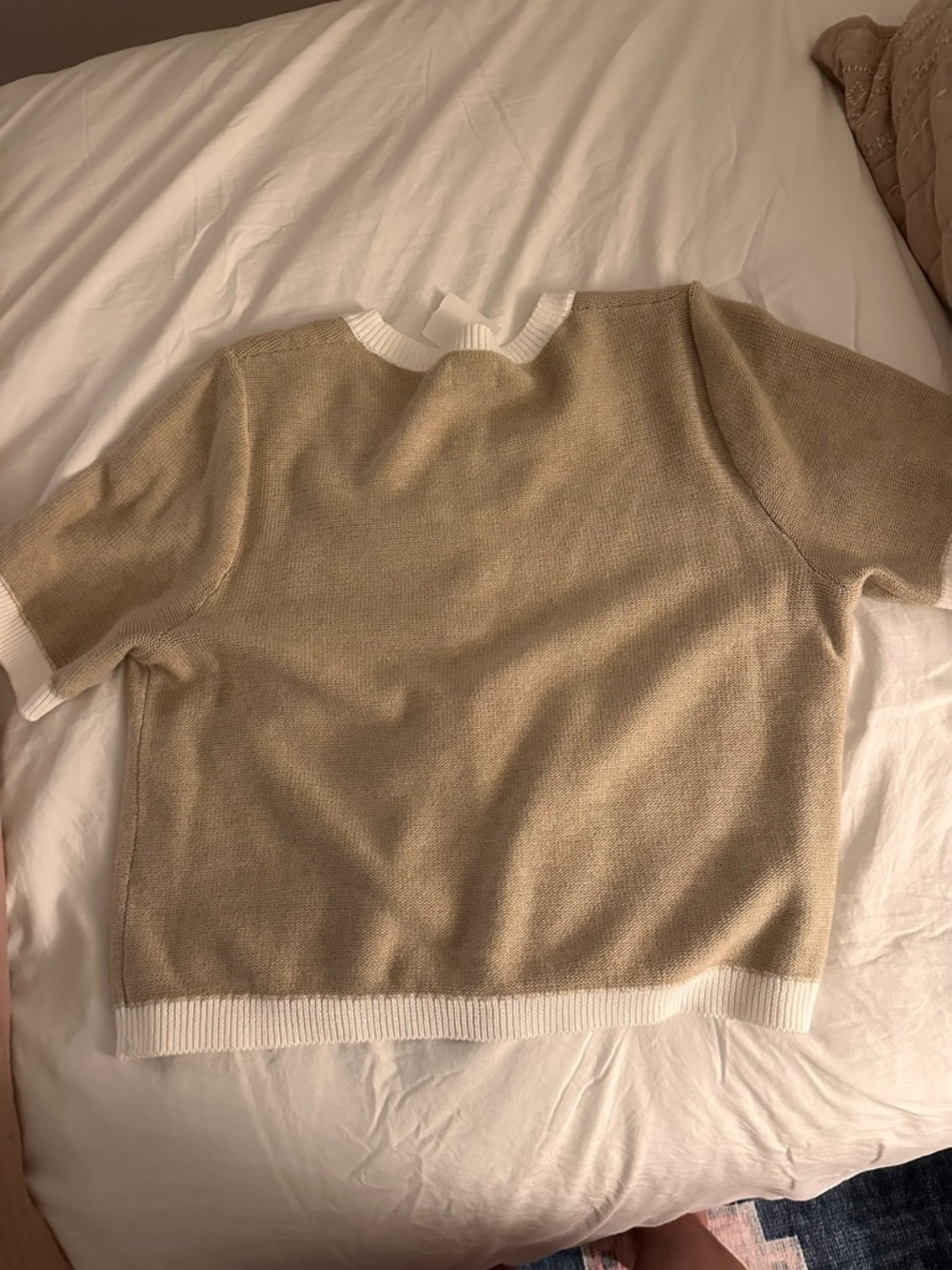 J. Crew Beige Knit Button-Front Short-Sleeve Cardigan with Cream Trim - Picture 4 of 4
